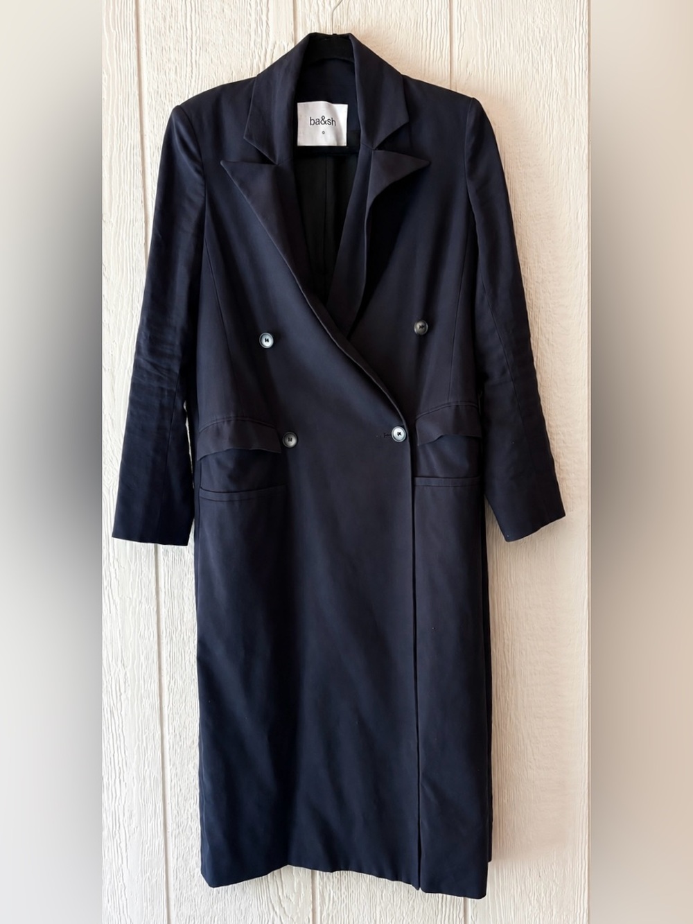 ba&sh Lady Navy Blue Double Breasted Long Trench Coat Duster Jacket Sz XS